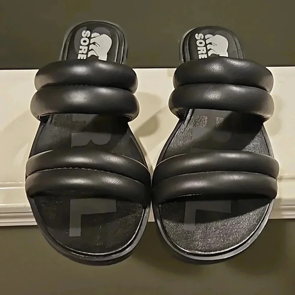 SOREL ELLA II PUFF LEATHER SLIDES - Picture 2 of 5